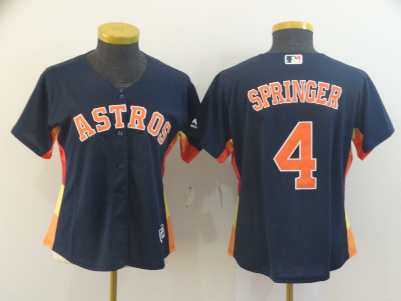 Women's Houston Astros #4 George Springer Navy Cool Base Stitched MLB Jersey(Run Small)